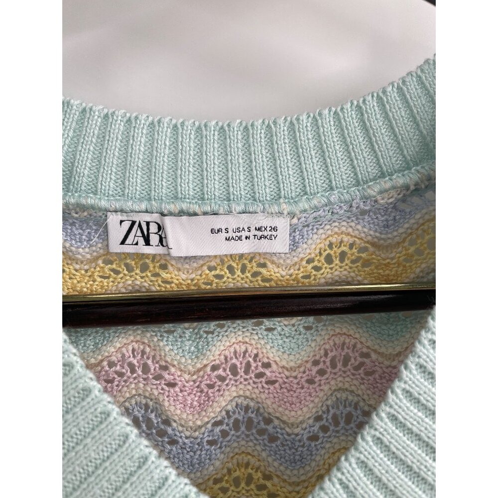 Zara Womens S Pastel Knit Sleeveless Sweater Vest Scallop Crochet Light Academia - Picture 3 of 7